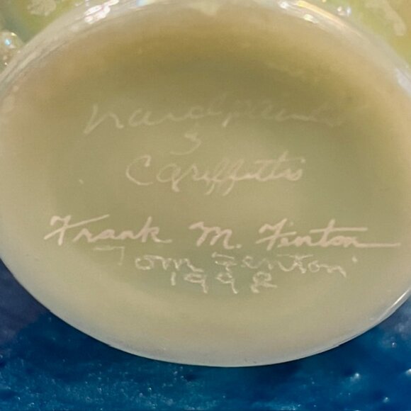 Fenton Iridized Sea Green Beaded Melon Pansies Vase Signed Frank & Tom Fenton - Picture 12 of 12